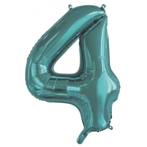 Teal Number 4 Supershape Foil Balloon
