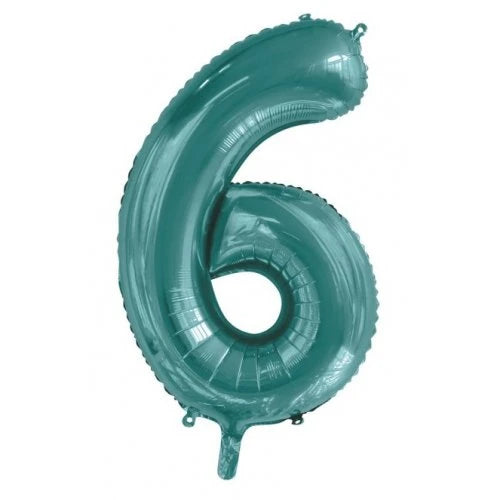 Teal Number 6 Supershape Foil Balloon
