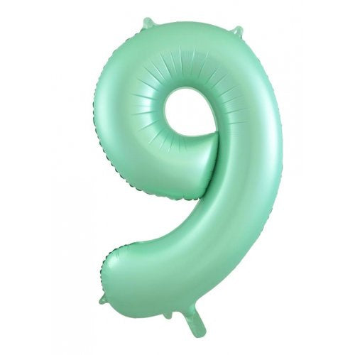 Matt Pastel Mint 86 cm Number 9 Supershape Foil Balloon
