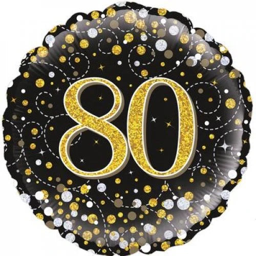 Number 80 Gold/Black Sparkle Foil Balloon