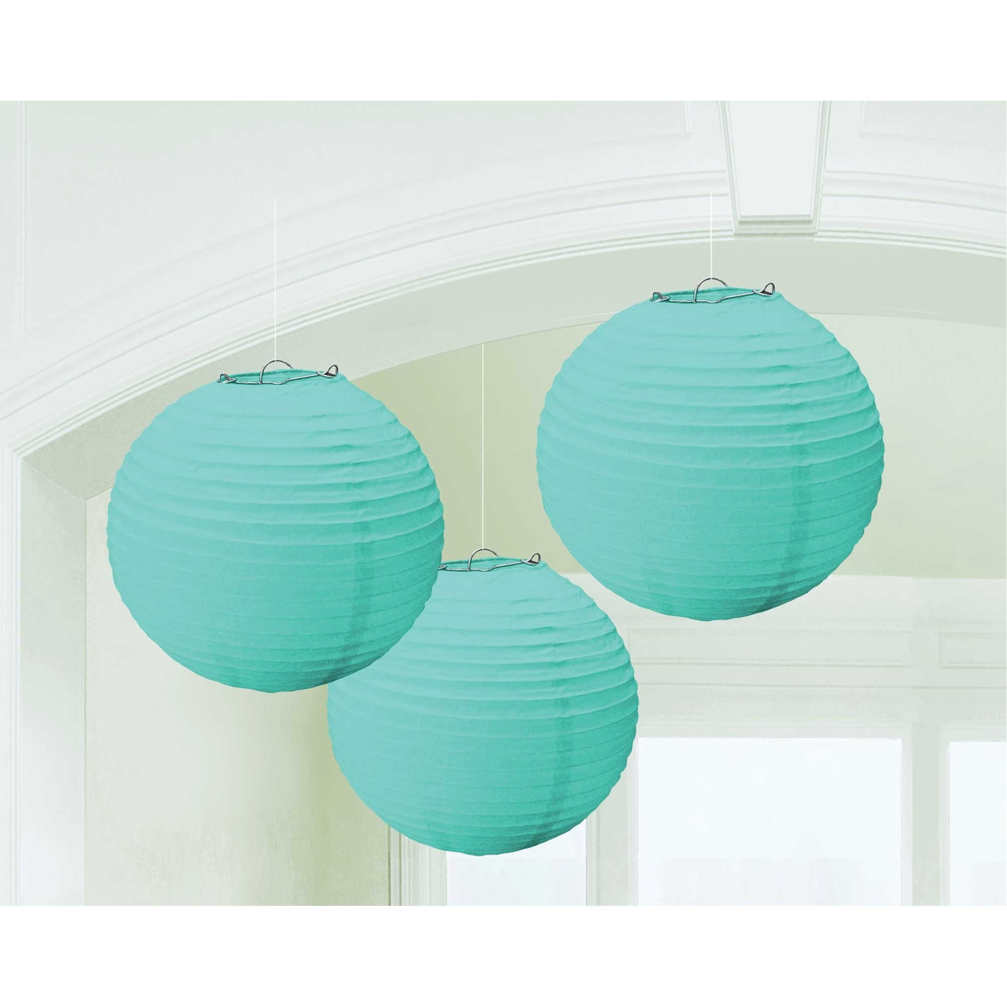 Round Paper Robins Egg Blue Lanterns 3 Pack