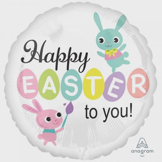 Happy Easter Brush Bunnies Foil Balloon