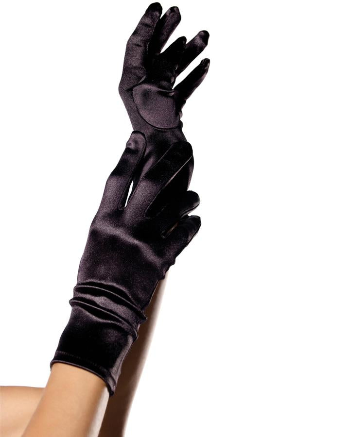 Wrist Length Satin Gloves Black