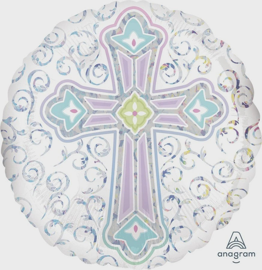 Holographic Radiant Cross 18 Inch Foil Balloon