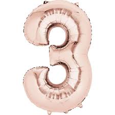 Number 3 Rose Gold Foil Balloon