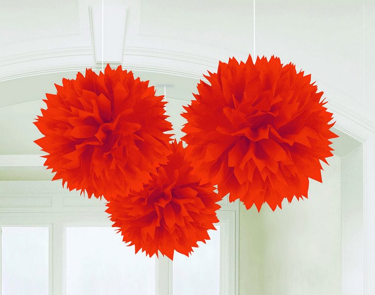Orange Paper Fluffy Decoration 3Pk