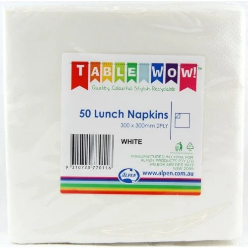 White Lunch Napkins 30cm 50pk