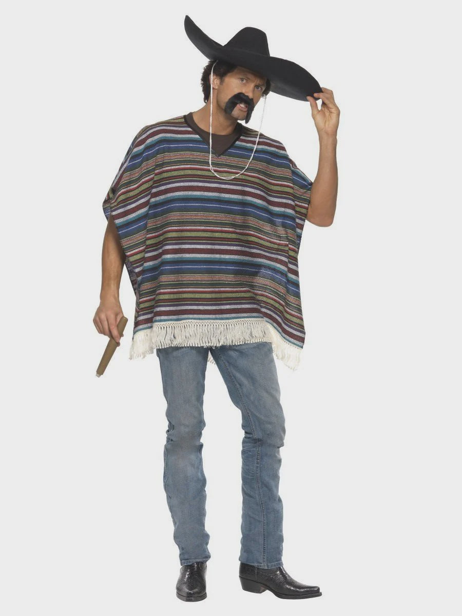 Mens Authentic Looking Blue Mexican Poncho