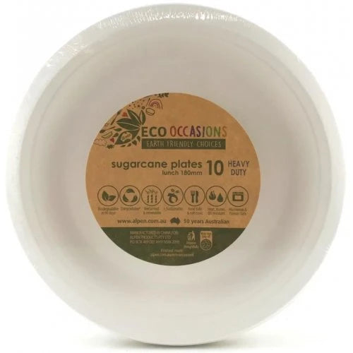White Sugarcane Plates 10 Pk 180mm