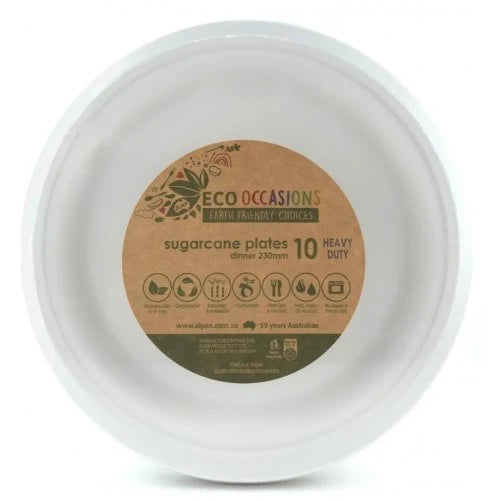 White Sugarcane Plates 10 Pk 230mm