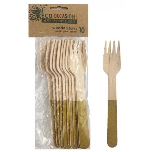 Wooden Fork-Gold, 10 Pack