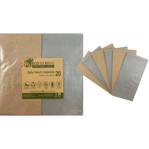 Eco-friendly Metallic Silver/Kraft Lunch Napkins