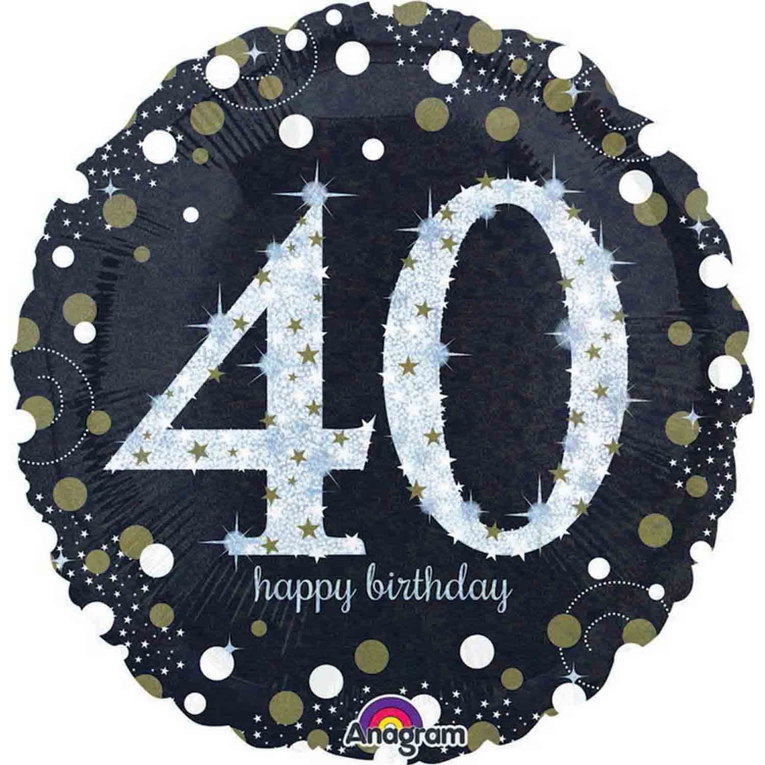 Black Holographic Sparkling 40th Birthday Foil Balloon
