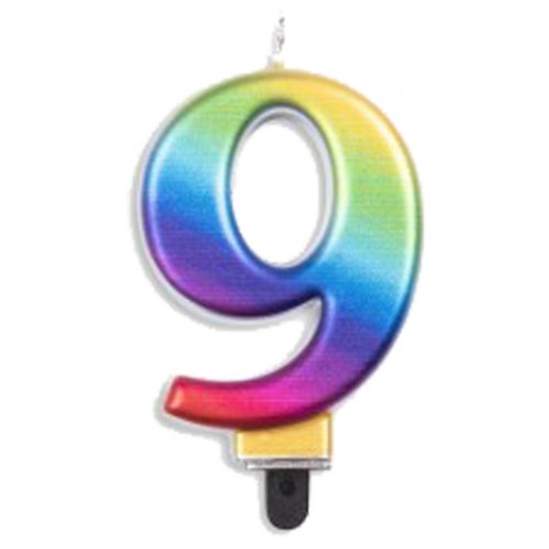 Metallic Rainbow Number 9 Candle