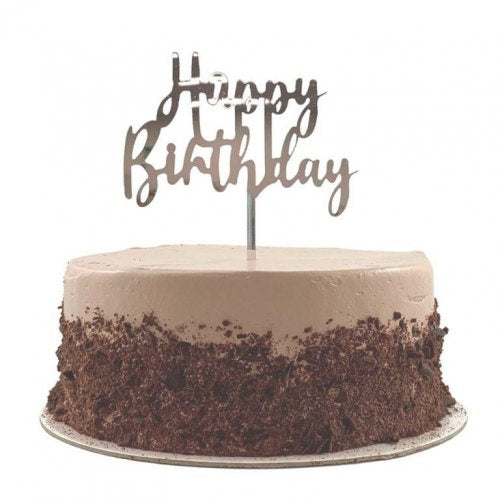 Silver Happy Birthday Acrylic Cake Topper