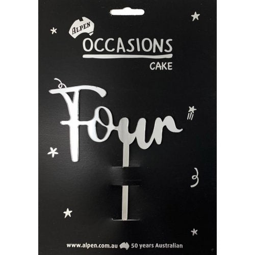 Number 4 Silver Acrylic Cake Topper