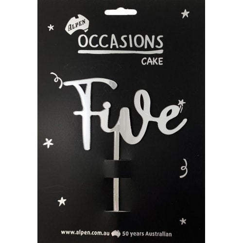 Number 5 Silver Acrylic Cake Topper