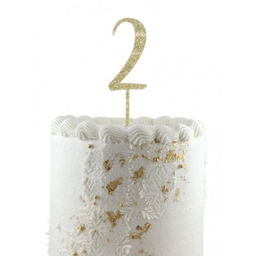 Number 2 Gold Glitter Acrylic Cake Topper