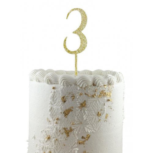 Number 3 Gold Glitter Acrylic Cake Topper