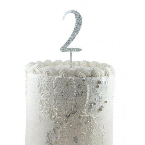 Number 2 Silver Glitter Acrylic Cake Topper