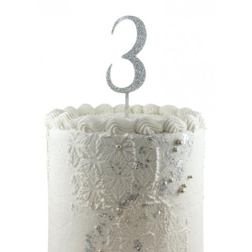 Number 3 Silver Glitter Acrylic Cake Topper