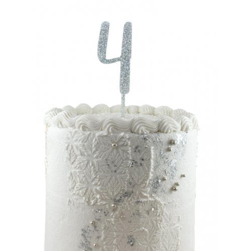 Number 4 Silver Glitter Acrylic Cake Topper