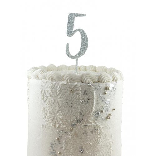 Number 5 Silver Glitter Acrylic Cake Topper