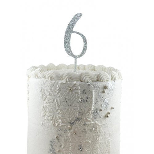 Number 6 Silver Glitter Acrylic Cake Topper