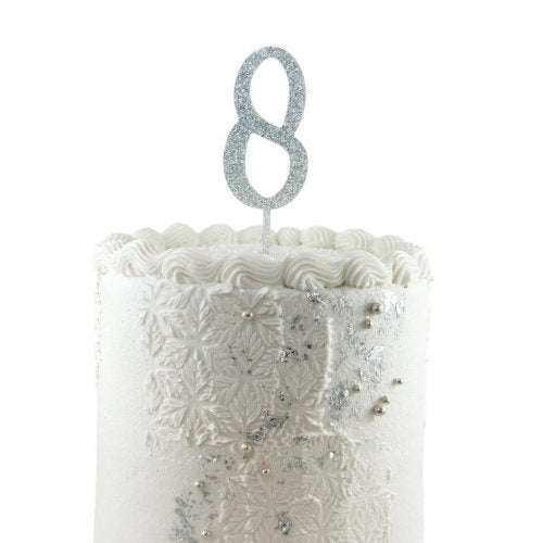 Number 8 Silver Glitter Acrylic Cake Topper