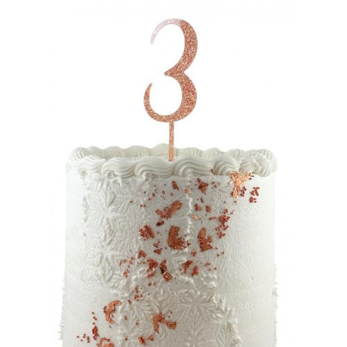 Number 3 Rose Gold Glitter Acrylic Cake Topper