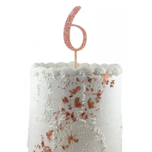 Number 6 Rose Gold Glitter Acrylic Cake Topper