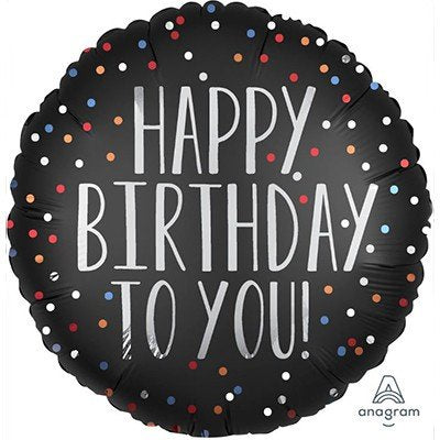 Black Satin Dots Happy Birthday to You Foil Balloon