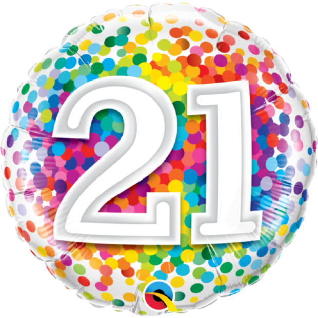 21st Rainbow Confetti 18 Inch Foil Balloon