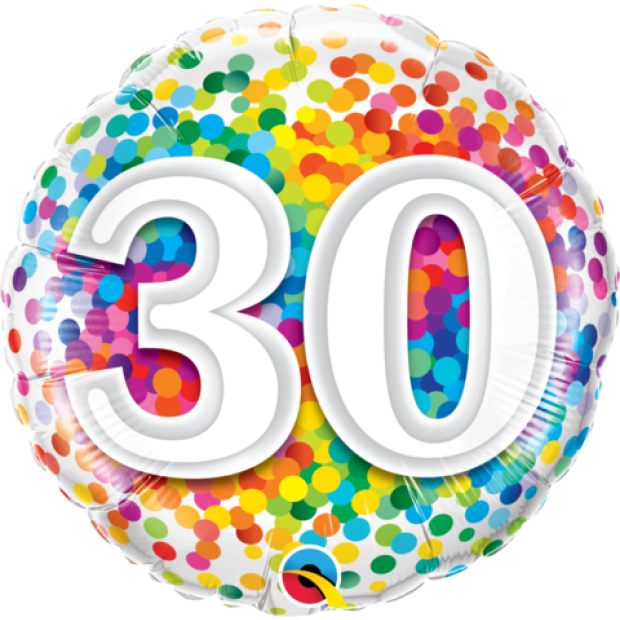 30th Rainbow Confetti 18 Inch Foil Balloon