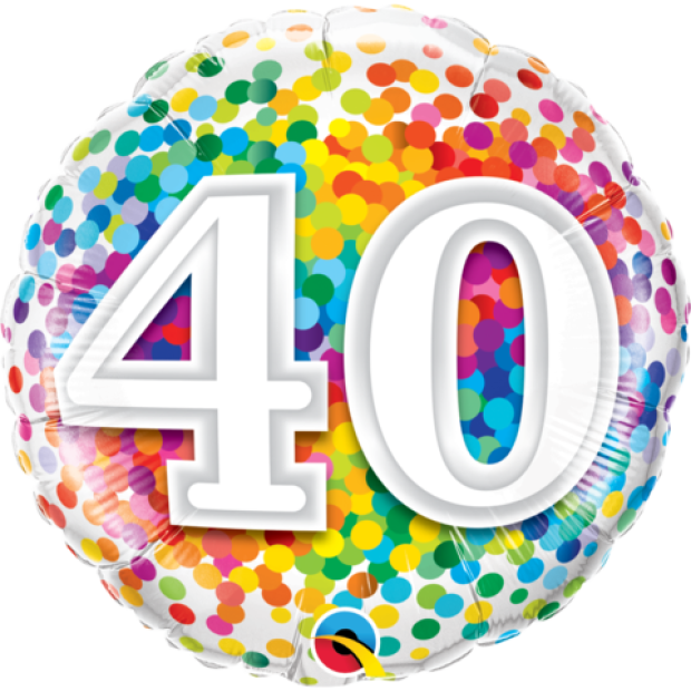 40th Rainbow Confetti 18 Inch Foil Balloon
