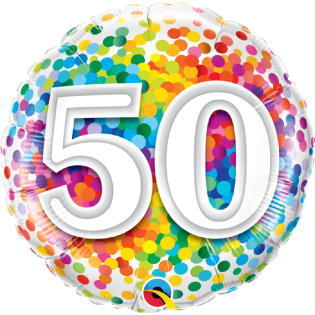 50th Rainbow Confetti 18 inch Foil Balloon