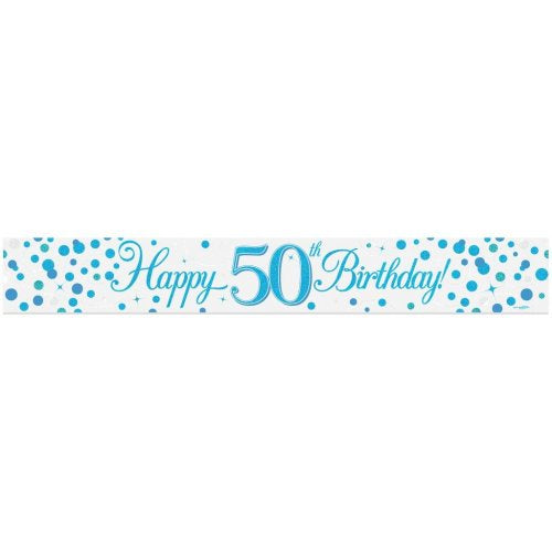 Sparkling Fizz Blue 50th Birthday Banner