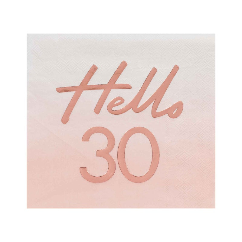 Ginger Ray 'Hello 30' Rose Gold Ombre Party Napkins (Pack of 16)