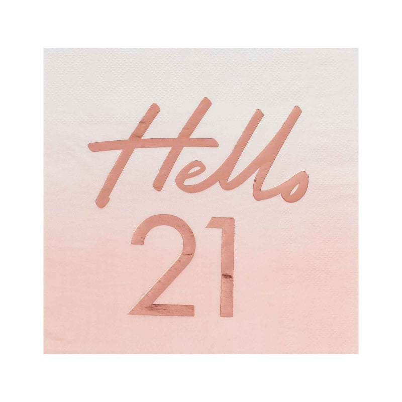 Ginger Ray 'Hello 21' Rose Gold Ombre Party Napkins (Pack of 16)