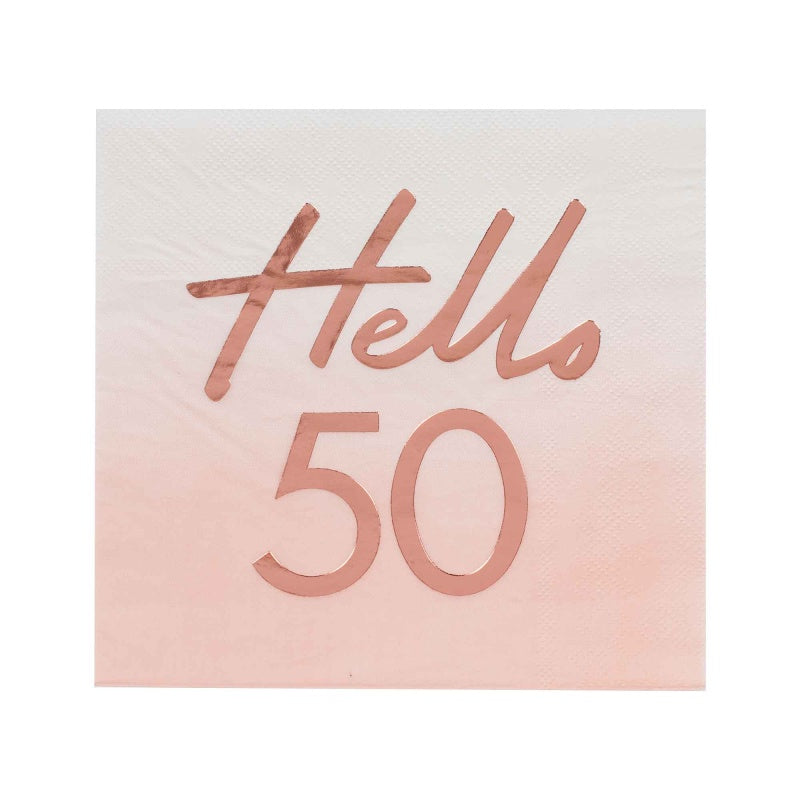 Ginger Ray 'Hello 50' Rose Gold Ombre Party Napkins (Pack of 16)