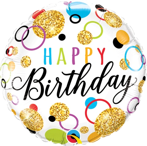 Happy Birthday Glitter Dots Round Foil Balloon