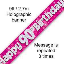 Happy 90th Birthday Pink Banner 2.7m
