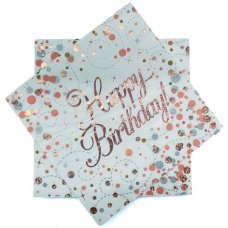 Rose Gold Sparkling Fizz Happy Birthday Napkins