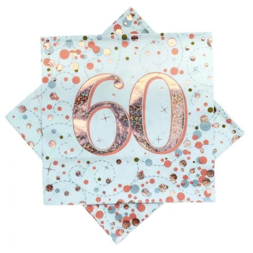 Rose Gold Sparkling Fizz 60th Birthday Napkins