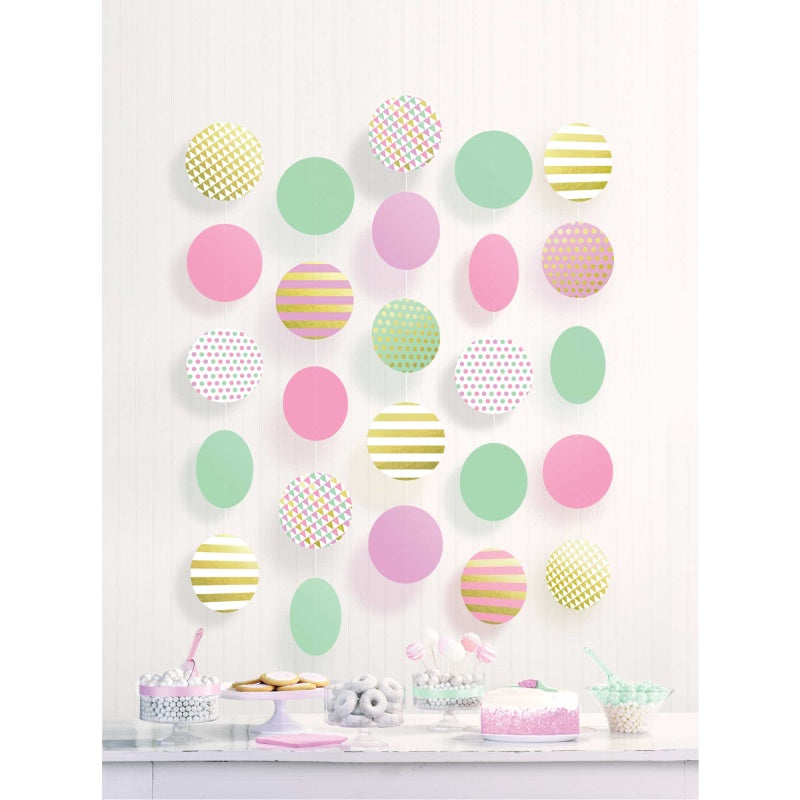 Pastel Hanging Paper Circle Decorations Hot Stamped