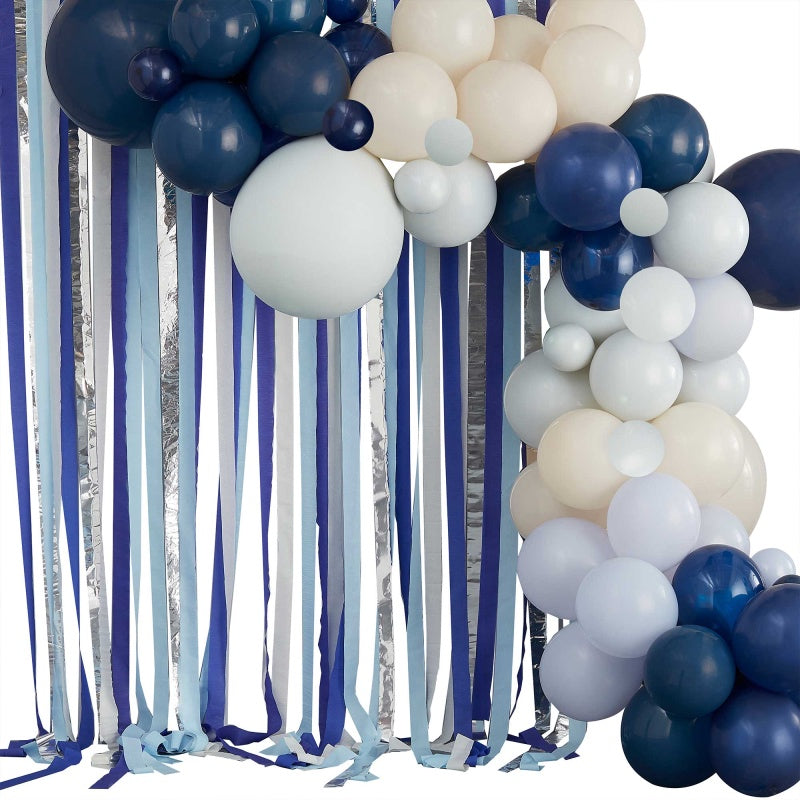 Ginger Ray Mix It Up Blue & Cream Balloon Garland & Streamer Backdrop
