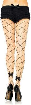 Spandex Sheer Faux Jumbo Net Pantyhose with Satin Bow Accent