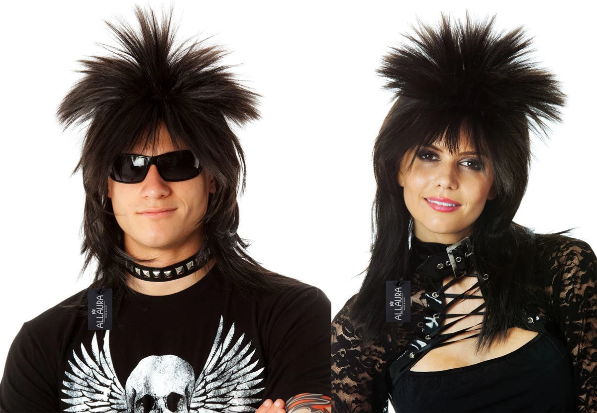 Black 80s Spiky Wild Punk Mullet Wig