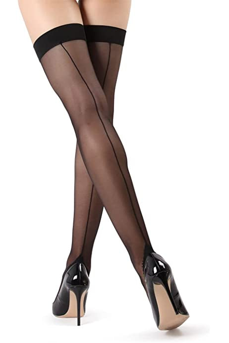 Black Cuban Heel Stockings with Backseam
