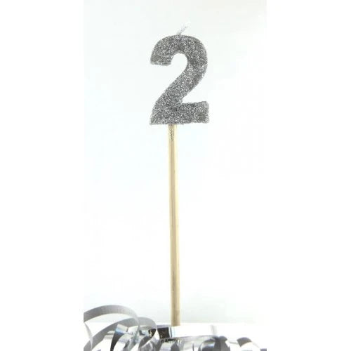 Silver Number 2 Candle On Stick